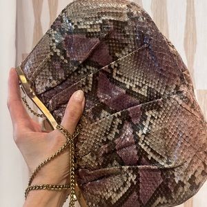 Vintage Purse date night Snakeskin reptile hot wedding unique clutch chain strap